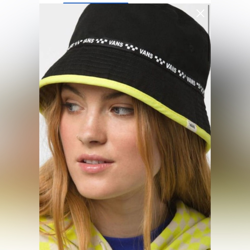 Vans Reversible Black/Lemon Checkered Bucket Hat Women’s